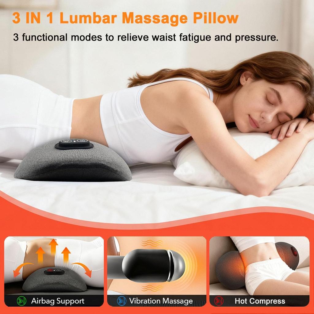 Plug-in 3-in-1 hot compress vibration traction back massager, lumbar pain back support massager (with USB cable)