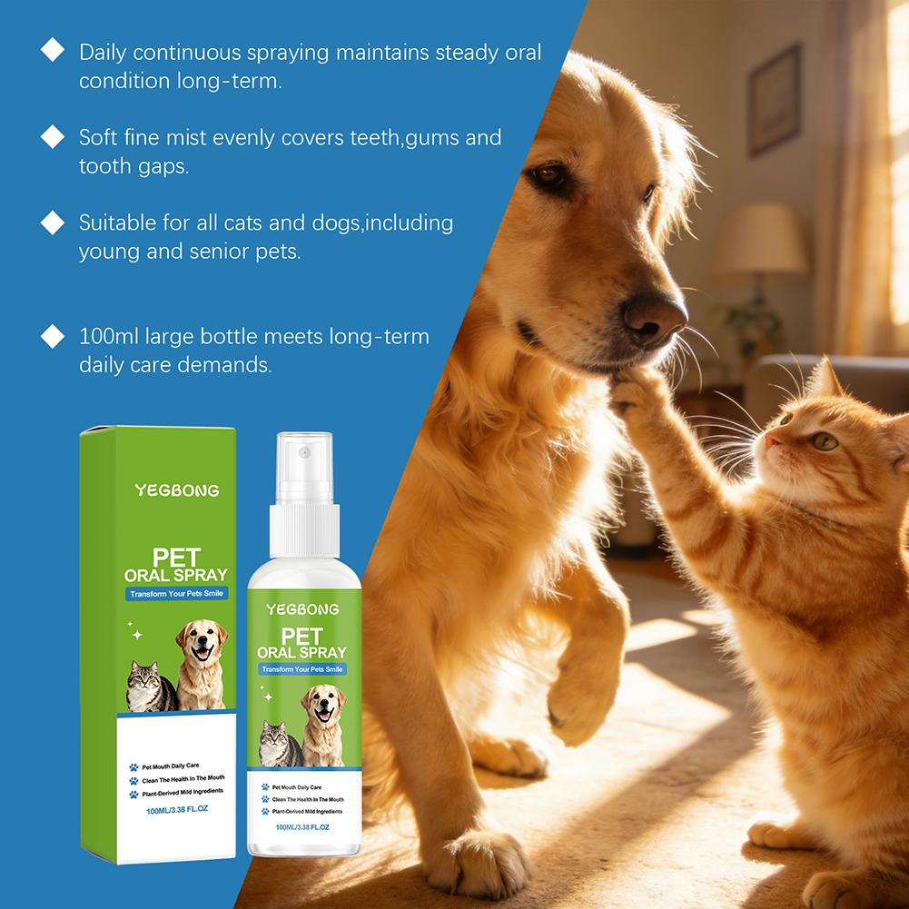 100ml Pet Oral Spray For Cat Dog No-Brushicng Oral Care Spray For Breath-Fresh Stain Removal For Pet Oral Care