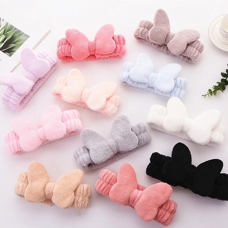 Butterfly Hair Bands for Women Solid Coral Fleece Elastic Bow Headband Soft Wash Face Head Band Cute Girls Accessories Headwrap