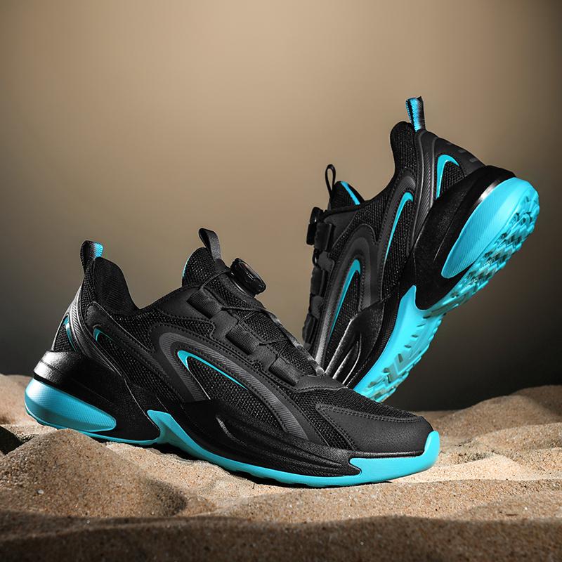 Новые осенние спортивные повседневные кроссовки, мужские кроссовки из дышащей сетки, противоскользящие и износостойкие кроссовки для бега с вращающейся пряжкой