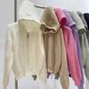 Осень Зима Женский Вязаный Свитер на Молнии с Капюшоном Новый Свободный Кардиган с Длинным Рукавом Куртки Короткие Пальто Милый Повседневный Элегантный Однотонный Одежда