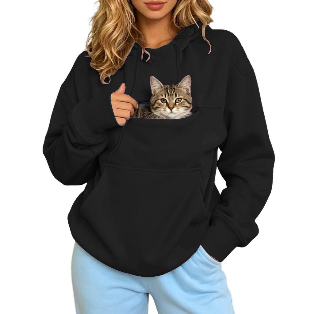 Autumn And Winter Thermal Shirt Men'S And Women'S Pet Hooded Fleece Long-Sleeved Big Pocket Sweater