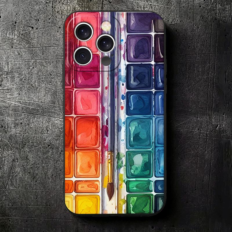 Набор акварели Палитра красок Мягкий чехол для телефона для iPhone 16 16E 17 Air 15 Pro Max 14 Plus 13 Mini 11 12 7 Черная задняя крышка