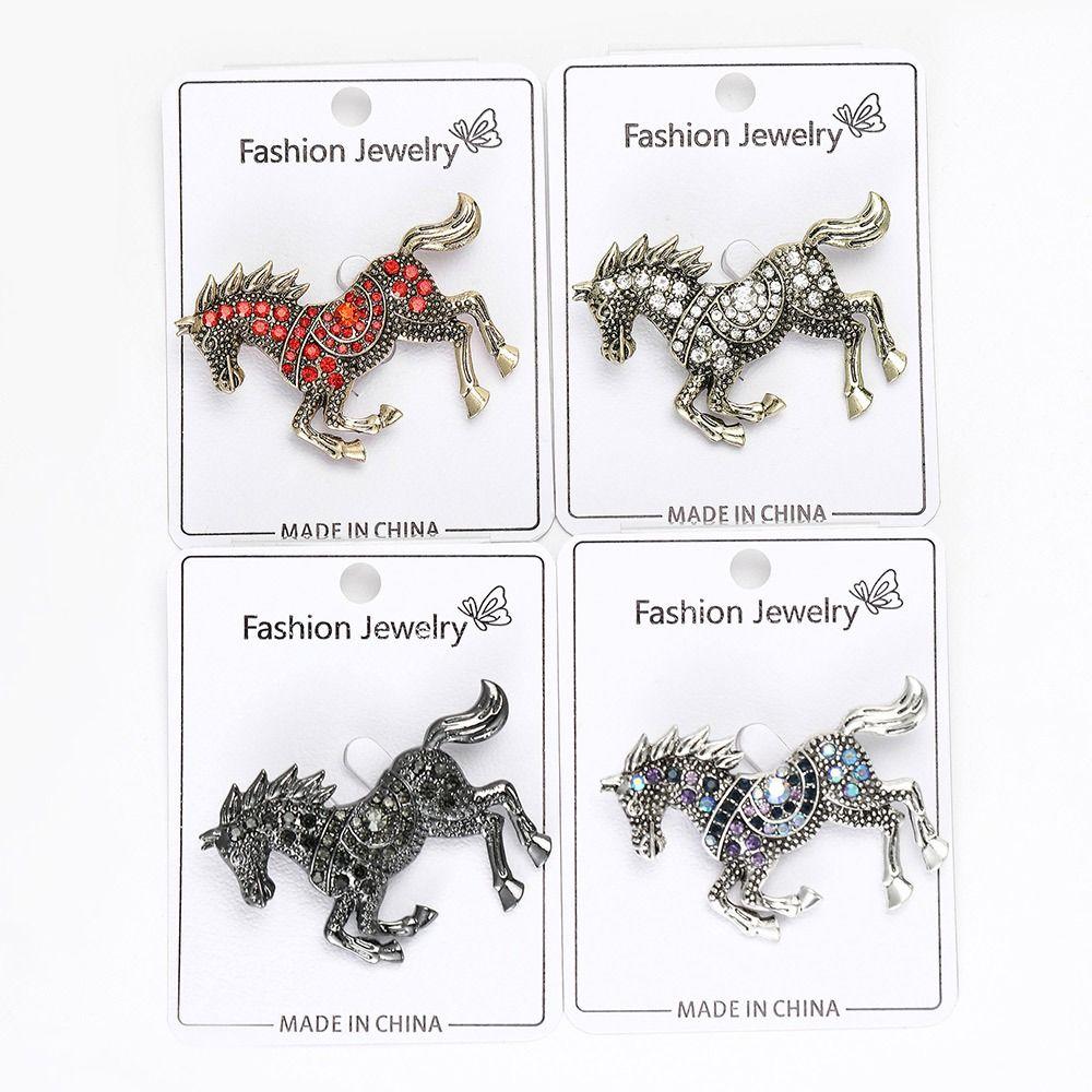 Rhinestone Running Horse Brooch Vintage Brooch Pins Gift Zodiac Animal Badge Cultural Art