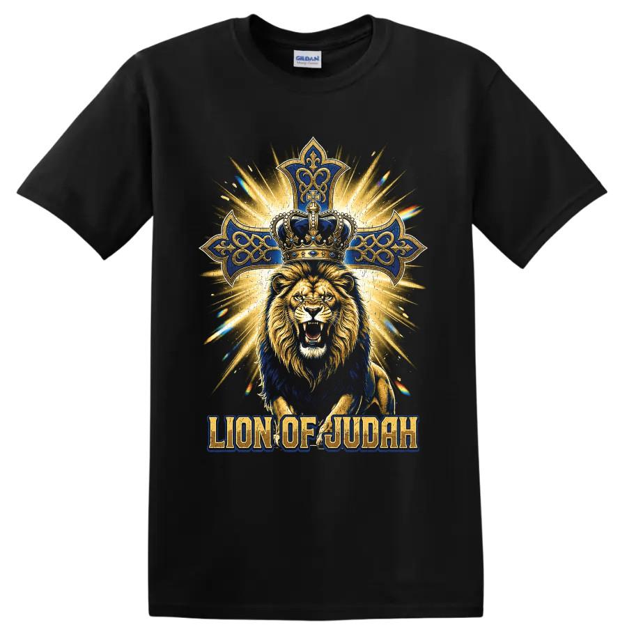 Lion of Judah T Shirt Crowned King Christian Faith Graphic Art Tee Gift Gold