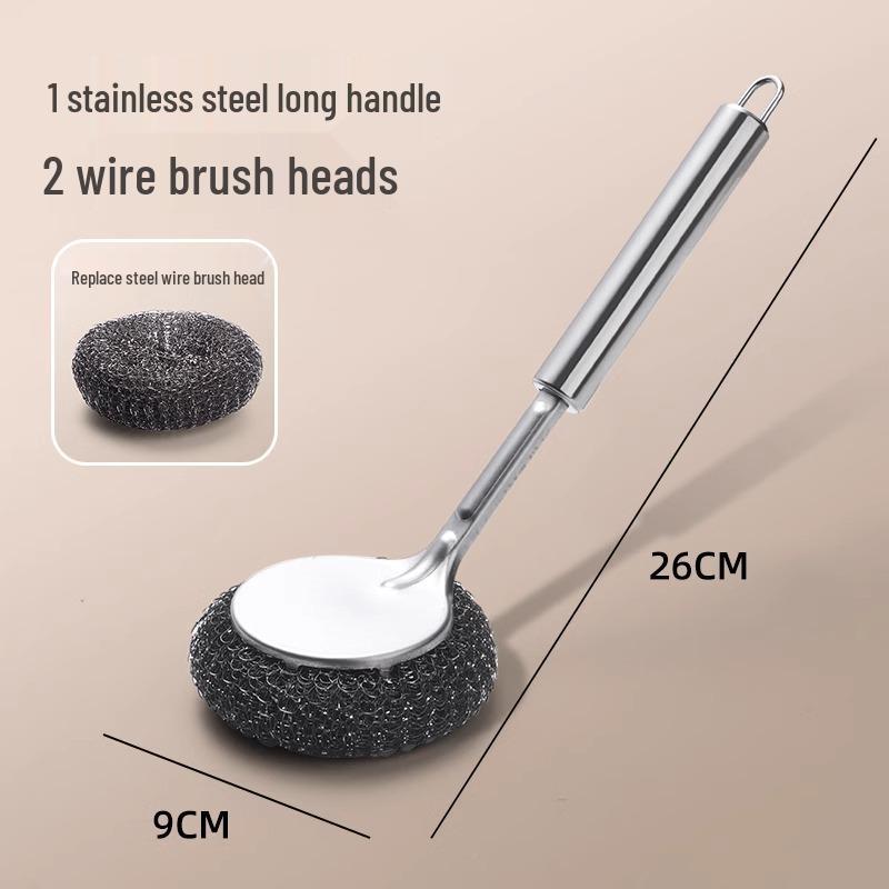 Stainless Steel Long Handle Dishwashing Brush - Kitchen Pot and Dish Cleaner