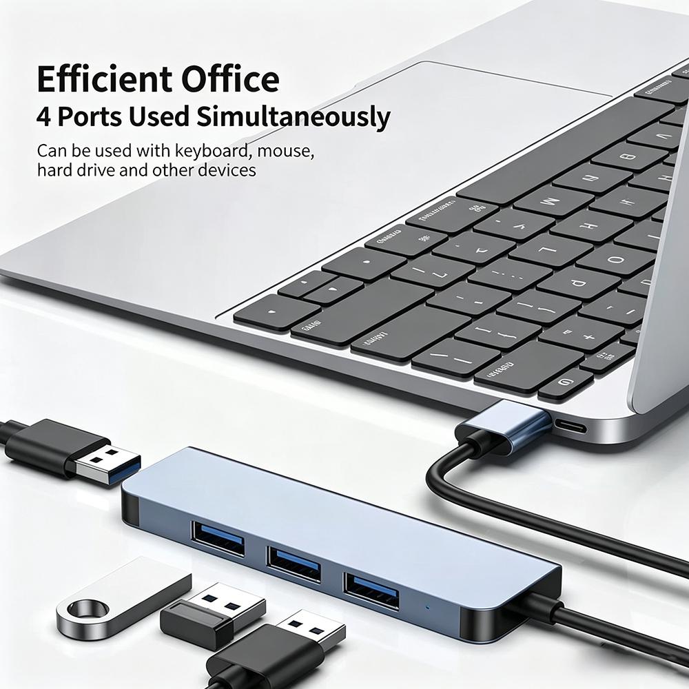 5Gbps USB3.0 Type C Hub 4 in 1 Aluminum Portable Splitter Docking Station Adapter for MacBook HP Dell Lenovo Windows Laptop