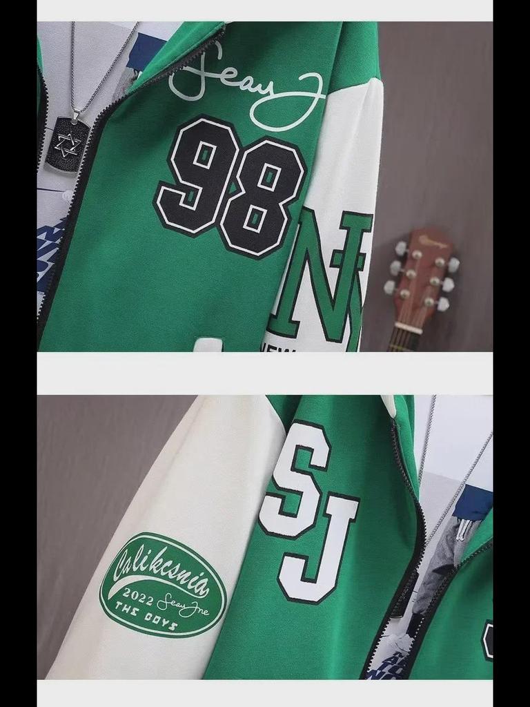 Осенний молодежный кардиган на молнии с цветными блоками 2023 года для учеников младших классов средней школы - тонкий мужской свитер-куртка