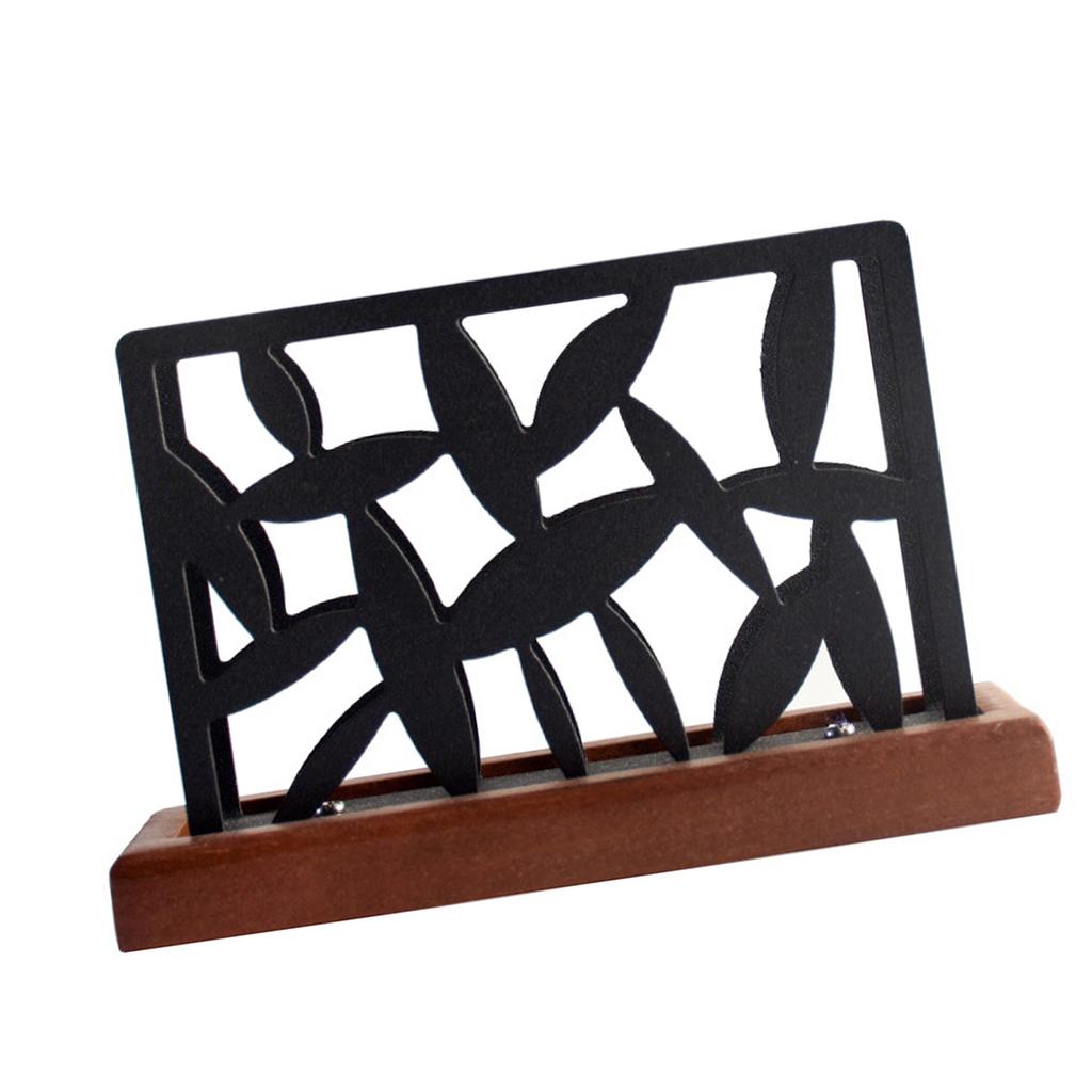 Square Tissue Dispenser Stainless Steel Napkin Paper Organizer with Wood Base Paper Towel Storage Rack for Kitchen