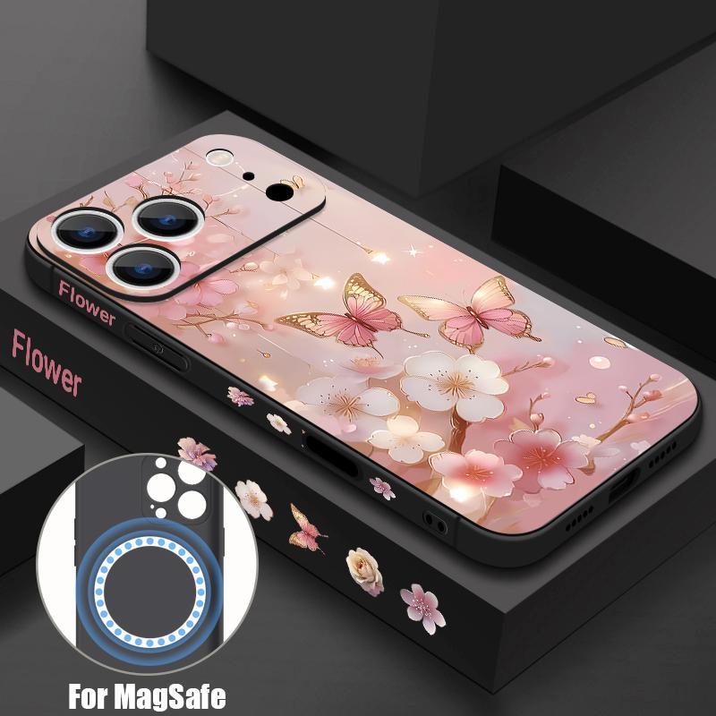 Чехол для iPhone 17 Pro Max 'Мечтающая бабочка', цветочный узор, магнитный, для MagSafe, силиконовая крышка для iPhone 16 Pro Max, Funda iPhone 15 14 13 12 11 16E