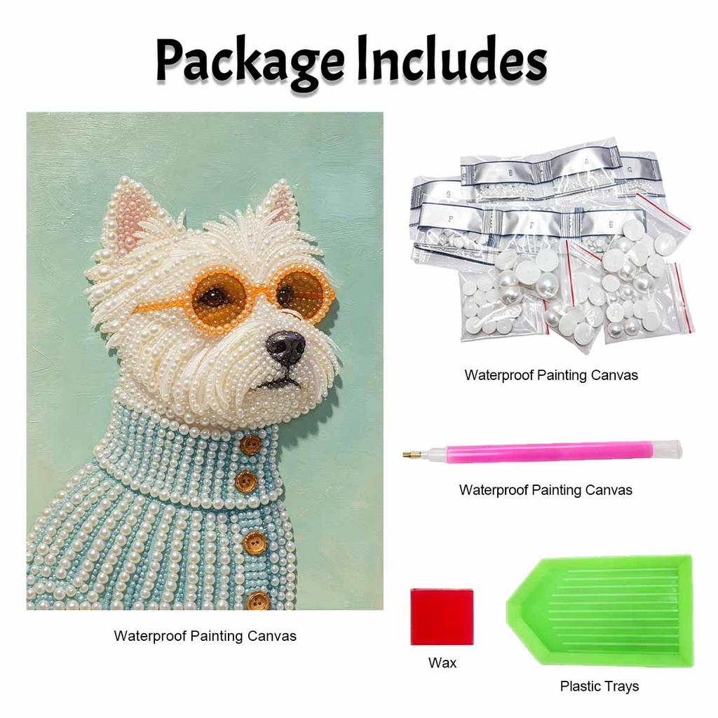 Pearl painting diy sticky diamond creative white dog sunglasses diamond painting kit living room hanging painting