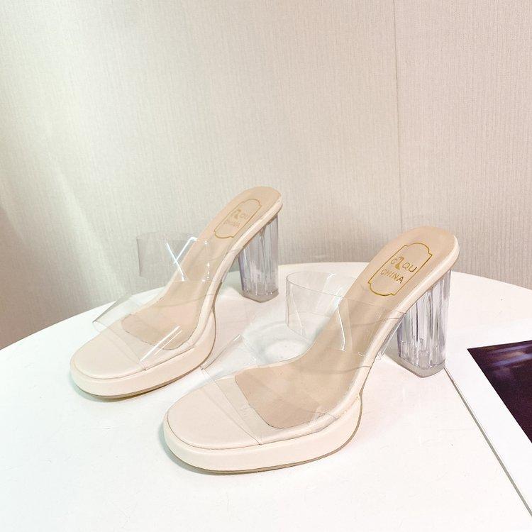 Туфли на высоком каблуке женские летние 2024 года, одно слово с ПВХ-верхней одеждой, модные кристаллы и дамы