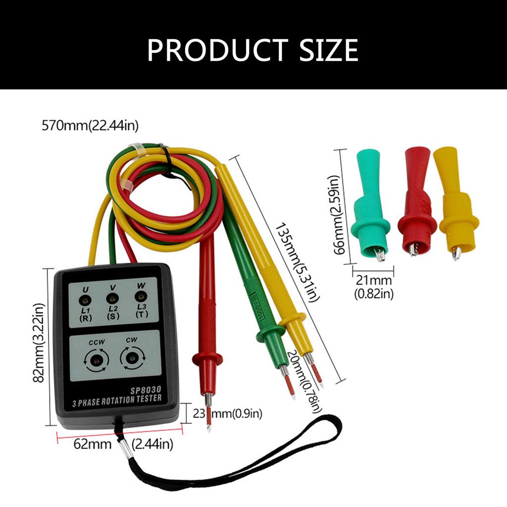 3-фазный тестер чередования фаз, индикатор присутствия, детекторы, счетчик со светодиодом 60 В-600 В, 3-фазный тестер чередования фаз
