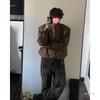 Mens Vintage Brown PU Leather Biker Jacket Short Cut Stand Collar Padded Shoulder Casual Outerwear