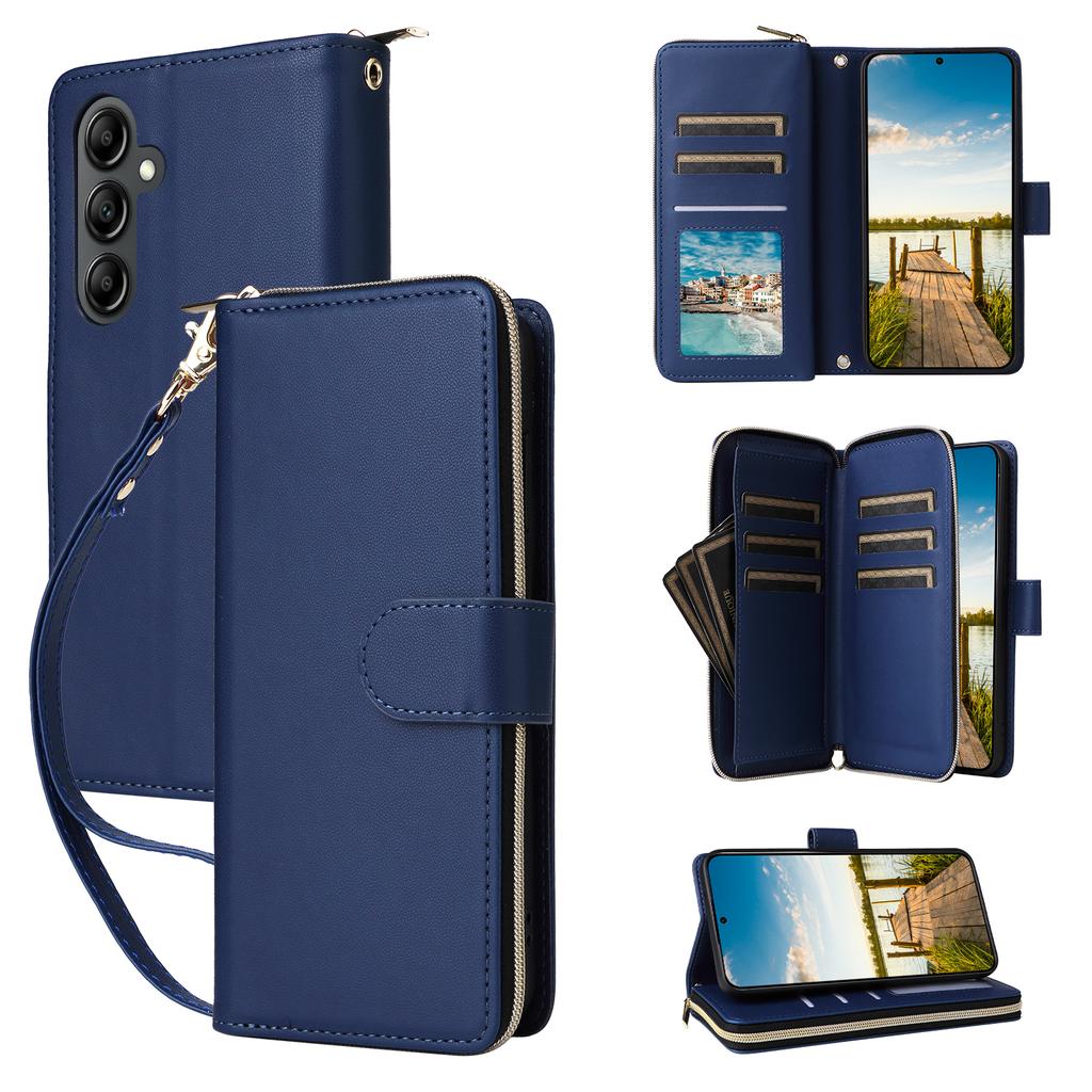 For Samsung Galaxy A17 5G Case 9 Card Slots Zipper Pocket PU Leather Phone Cover with Wrist Strap