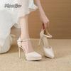 Fashion 12CM High Heels for Women Patent Leather Ankle Straps Elegant Party Dress Shoes Pointed Toe Heeled Sandals Wedding Nightclub