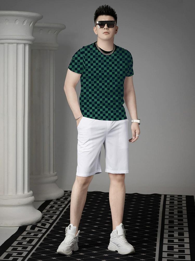 European Goods 2025 Summer New Men's Plaid Printed Short-Sleeved T-Shirt Trendy Brand Casual Round-Neck Top Half-Sleeved T-Shirt