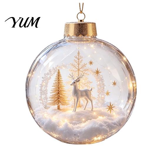 Decorative Snow Ball Pendants Christmas Ornament with LED Lights, Scene Acrylic Clear Holiday Decor, Shatterproof Xmas Tree Hanging Sphere Pattern