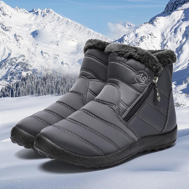 Fashion New Winter Warm Women's Snow Boots with Side Zipper Non Slip Waterproof Ankle Boots Woman Plus Size Faux Fur Lined Cotton Shoes