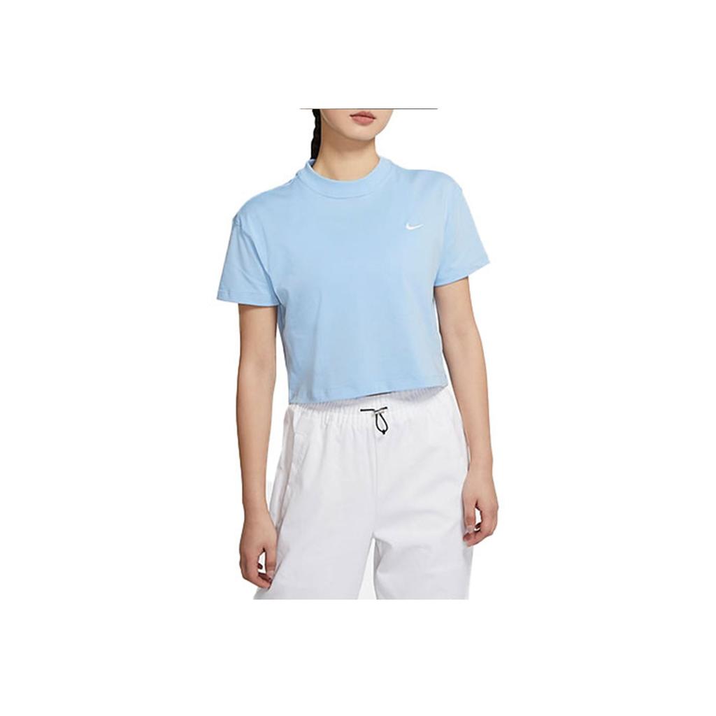 Nike Повседневная однотонная футболка с коротким рукавом и круглым вырезом с логотипом для женщин, топы Mind-Blue DA0324-436