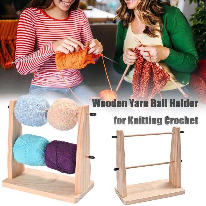 1PC Wooden DIY Craft Yarn Ball Stand Yarn Dispenser Solid Wood Dual Rotating Design for Crocheting Knitting Rotatable Yarn Holder