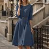 ZANZEA Women Casual Round Neck 3/4 Sleeve Loose Dress