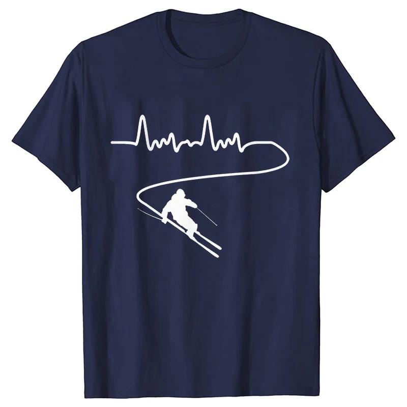 Мужская одежда Лыжи Горные лыжи Heartbeat Сноуборд Рубашки Модная графическая футболка с коротким рукавом O-образным вырезом Harajuku Мужская футболка большого размера
