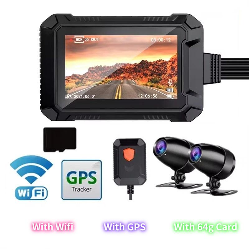 HD WiFi GPS Motorcycle Dashcam, Dual-Channel Front and Rear Cameras, Black Box Video Recorder for Motorbike Riding