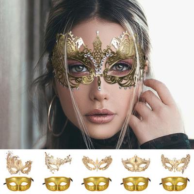 Маскарадный чехол для лица, ажурный, из железа, блестящий, со стразами, ретро, великолепный реквизит для косплея, металлический венецианский костюм для вечеринки, черный, комплект из получехла для лица