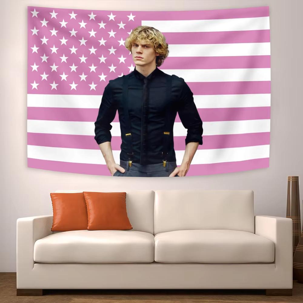 Тканевое панно Evan Peters с американским флагом Забавный мем-баннер для стены Вирусный стиль Декор для спальни, вечеринки, задний фон Для дома Плоская печать