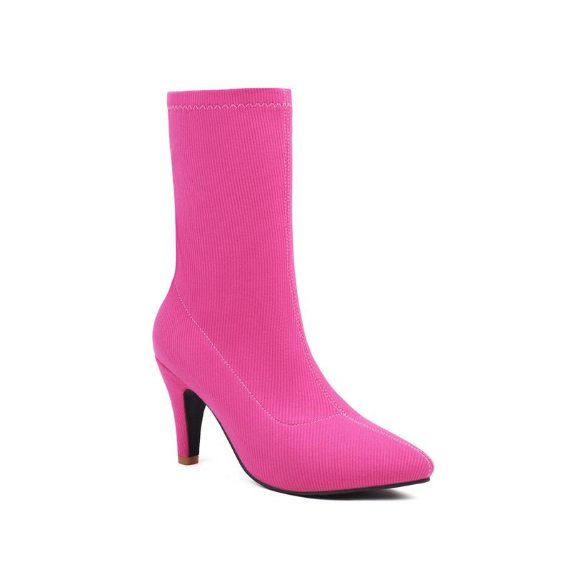 FOREADA Женские ботильоны с острым носком, на массивном высоком каблуке, эластичные короткие ботинки, женская модная обувь, осень-зима, фиолетовый, оранжевый, 46