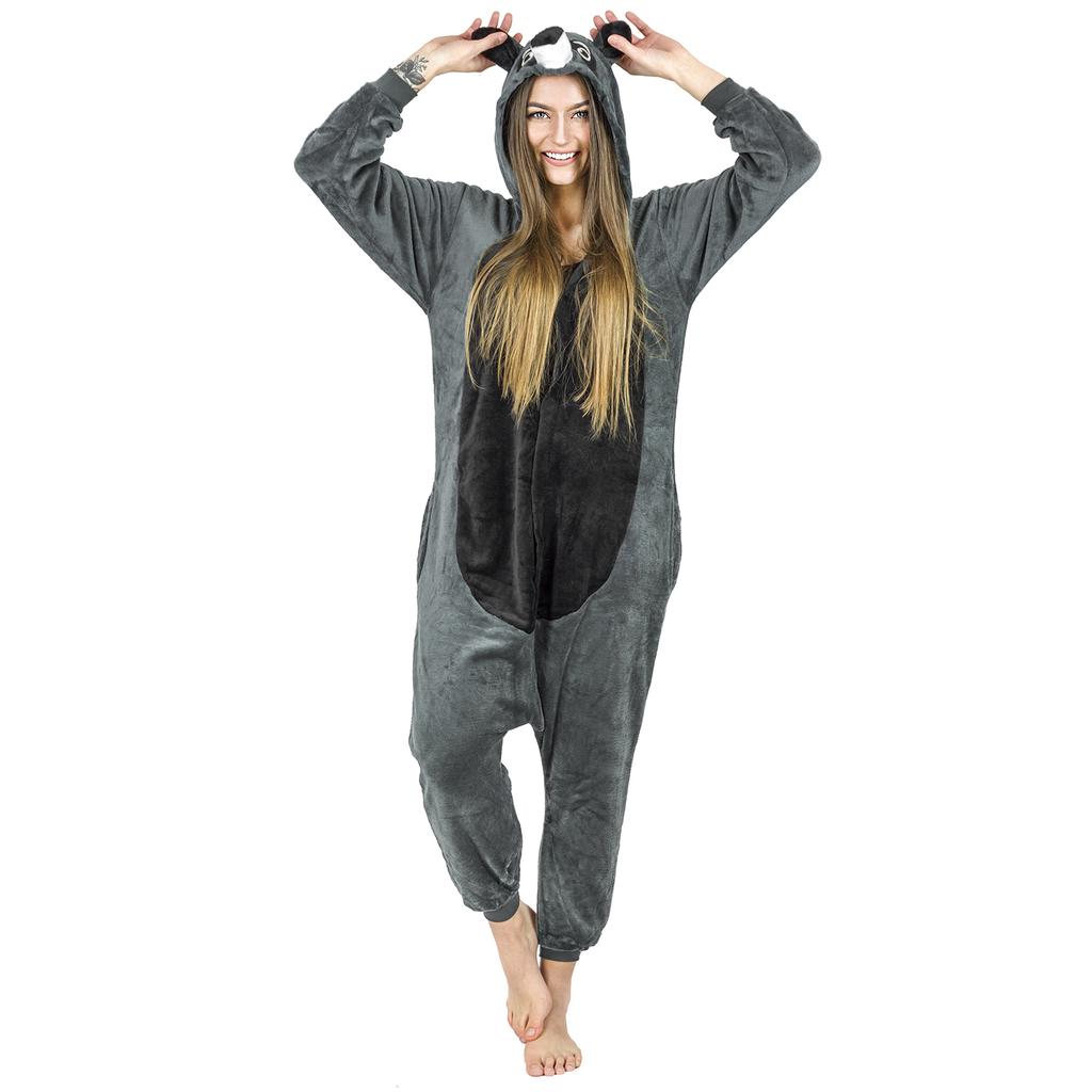 Warm men's kigurumi pajamas onesie raccoon one-piece zip-up s Gray raccoon Onesie Costume - S