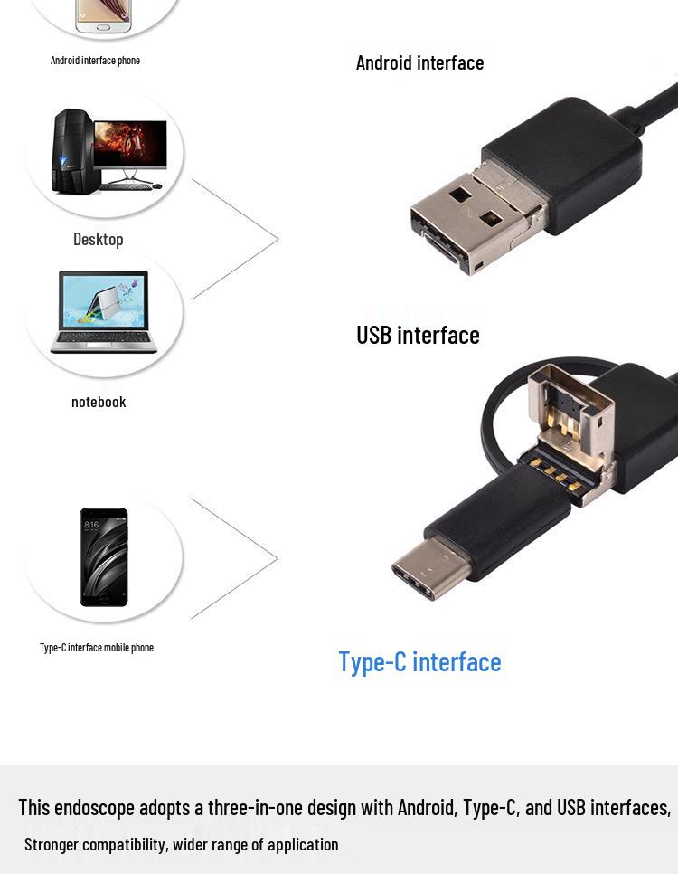 Эндоскоп 3-в-1 Type-C/MicroUSB для Android-телефонов, 5,5 мм, 1 м/2 м, Промышленный эндоскоп