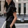 Women's Elegant Satin Short-Sleeve Blouse With Double Pockets
