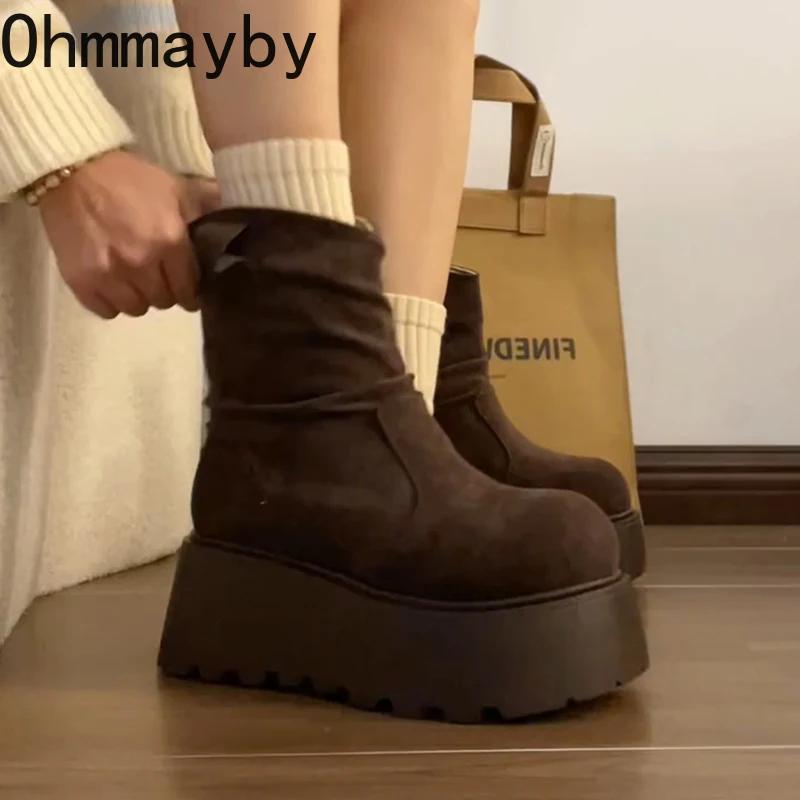 Зимние теплые плюшевые женские зимние сапоги модные туфли на плоской платформе слипоны лаконичные короткие Botas De Mujer