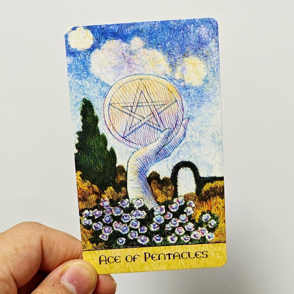 Таро «Сад Фэнтези» 10,3*6 см, 78 карт в системе Райдера-Уэйта, выполненных шариковыми ручками восьми цветов