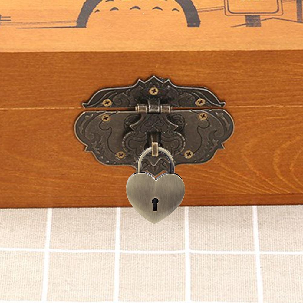 1 Set Heart Lock Metal Vintage Padlock Household Craft Supplies with Key 45x59mmAncient Gold