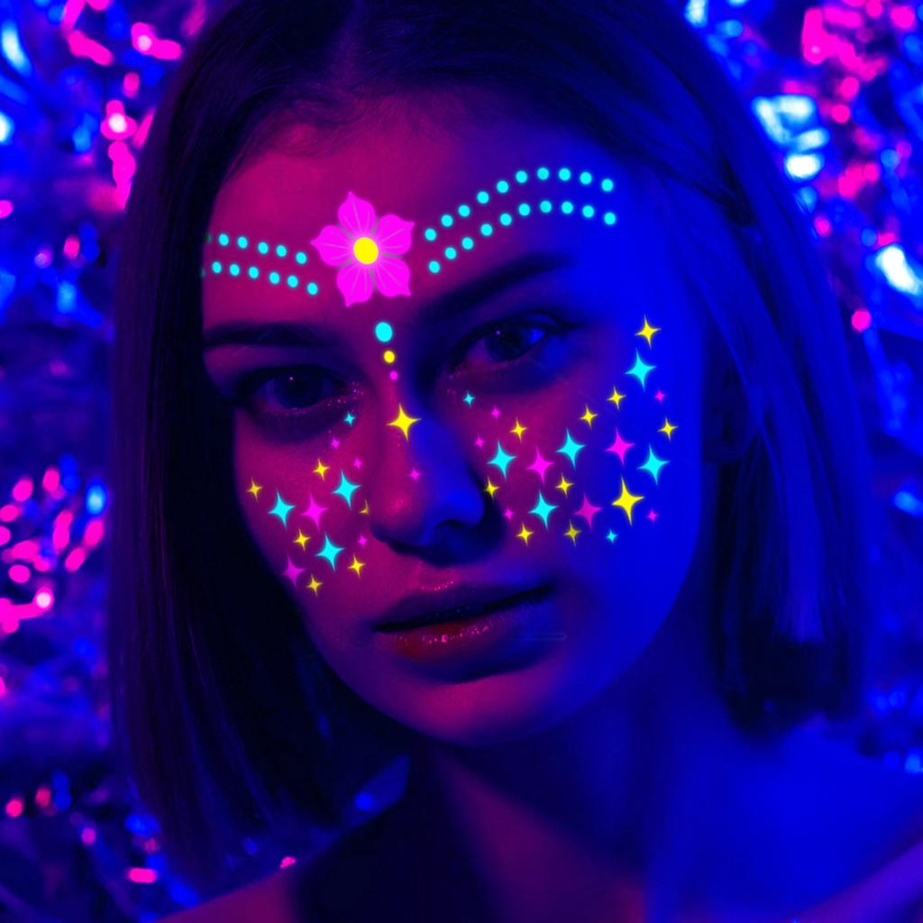 Карнавальный музыкальный фестиваль флуоресцентные наклейки для лица водонепроницаемые ночные клубы макияж шар неоновые светящиеся наклейки