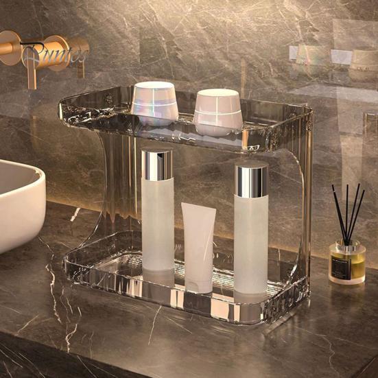 Двухслойная стойка для хранения косметики, органайзер для столешницы в ванной, большая вместимость, поднос для духов, полка для хранения косметики