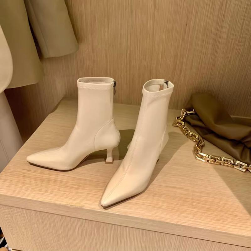 Мода 2024 Женские ботильоны из натуральной кожи, туфли для офисной леди, женские туфли с острым носком на тонком высоком каблуке, осенние стрейч, размеры 35-39