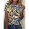 Flower Cluster Print T-shirt, Casual Crew Neck Short Sleeve Top For Spring & Summer, Women's Clothing