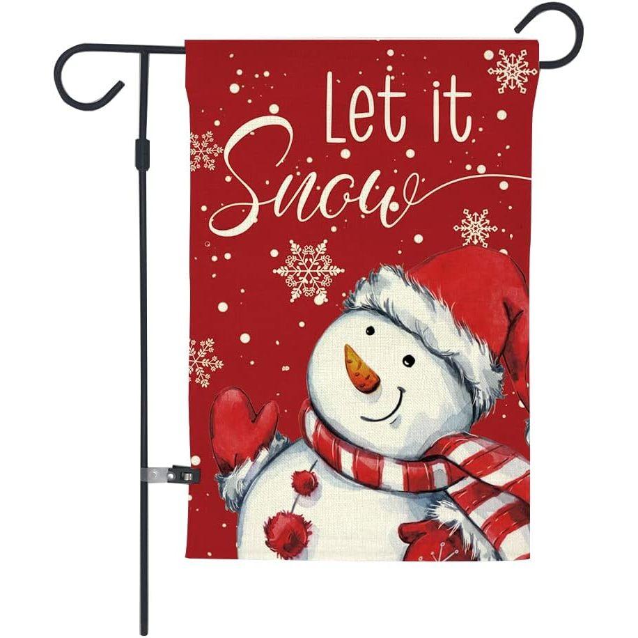 Let It Snow Snowman Snowflake Christmas Garden Flag Double-Sided Red Winter Xmas Yard Flags Flag for Farmhouse Yard Outdoor Holiday Decoration (Let I
