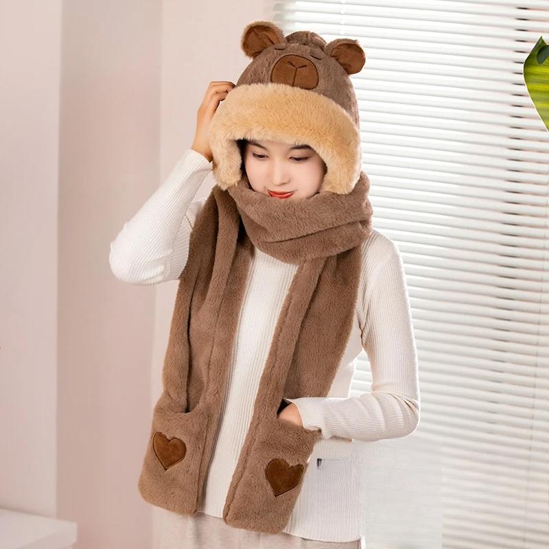 Капибара мультяшный шарф шапка супер мягкий фаршированный теплый зимой дети смешные подарки на день рождения для девочек