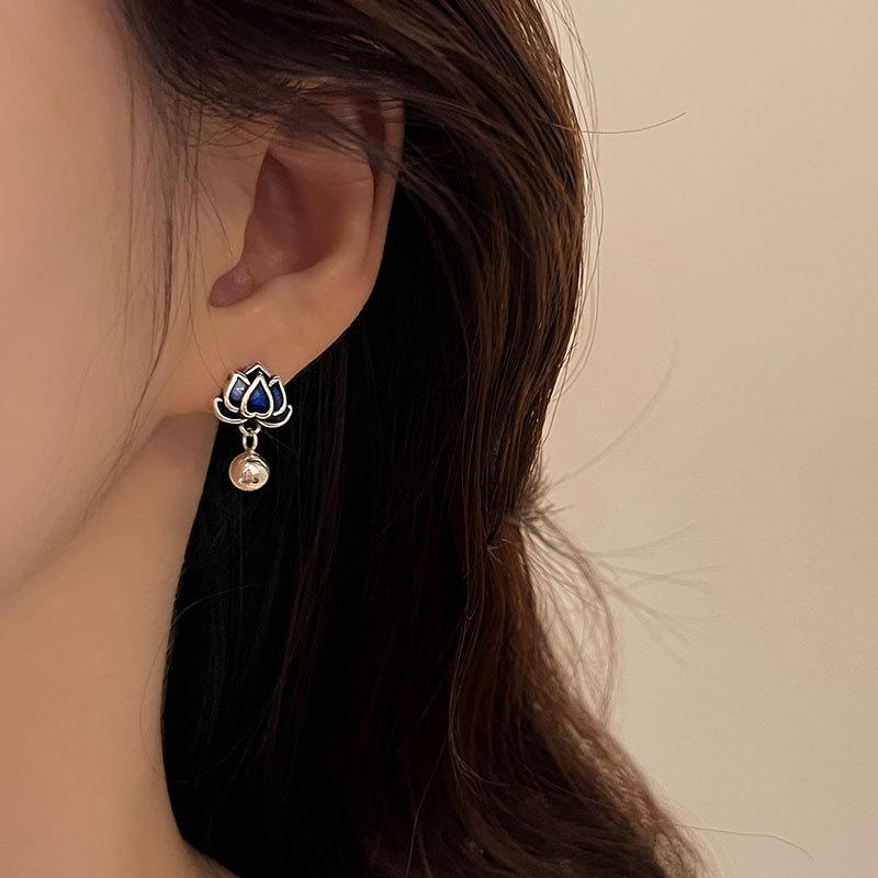 Этнический стиль синий клей лотос серьги кольцо для женщин персонализированное указательный палец кольцо Niche Sense