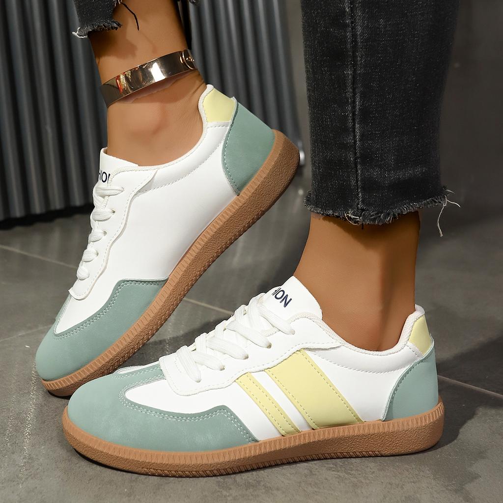 Fashion Fashion Patchwork Lace Up Stitching Decoration Sneakers Women Autumn Casual Round Toe Low Heel Shoes Non Slip Skateboard Shoes