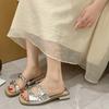 Fashion Square Heel Slippers Women's Fashion Square Toe Open Toe Bow Soft Sole Anti-slip Wear-resistant Low Heel Shoes