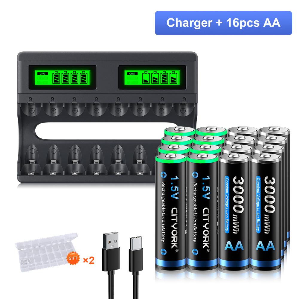8slot LCD Smart 1.5V Li-ion Battery Charger+1.5V AA AAA Li-ion Rechargeable Battery