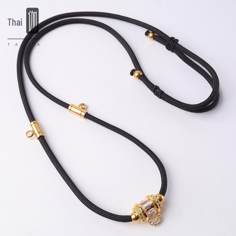 Таиландский амулет Будды Золотой Свет Роскошный Бриллиантовый Веревочный Шнурок – Регулируемое Ожерелье