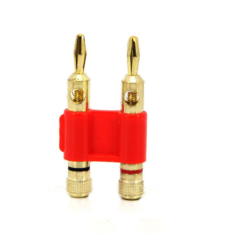 Двухрядный 4-миллиметровый разъем типа «банан», позолоченный адаптер для динамика, двухпозиционный перекрестный разъем для аудиодинамика, красный, черный