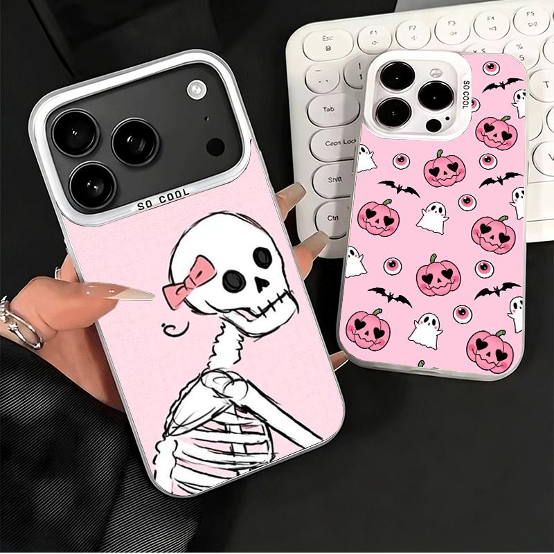 Розовый Стиль Череп Ведьма Ударопрочный Чехол для Телефона для iPhone 17 Air 16 16E 15 Pro Max 14 Plus 13 Mini 12 Задняя Крышка Противоударный Fundas
